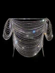 1 pièce Top court orné de franges de mode de luxe sexy et glamour, chaîne de soutien-gorge, bijou de corps à cristaux multicouches