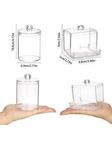 4 Pcs Bathroom Organizer Accessories Set - 10 Oz, 7 Oz Qtips Organizer With Lid, Ball Pad/Swab Dispenser, Medicine Container Jar, Makeup Bag, Travel Essential - White - View 3