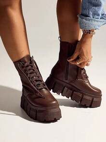 CHUNKY Platform Tractor Boot - Comfort And Style - Rỉ Nâu - Xem 4