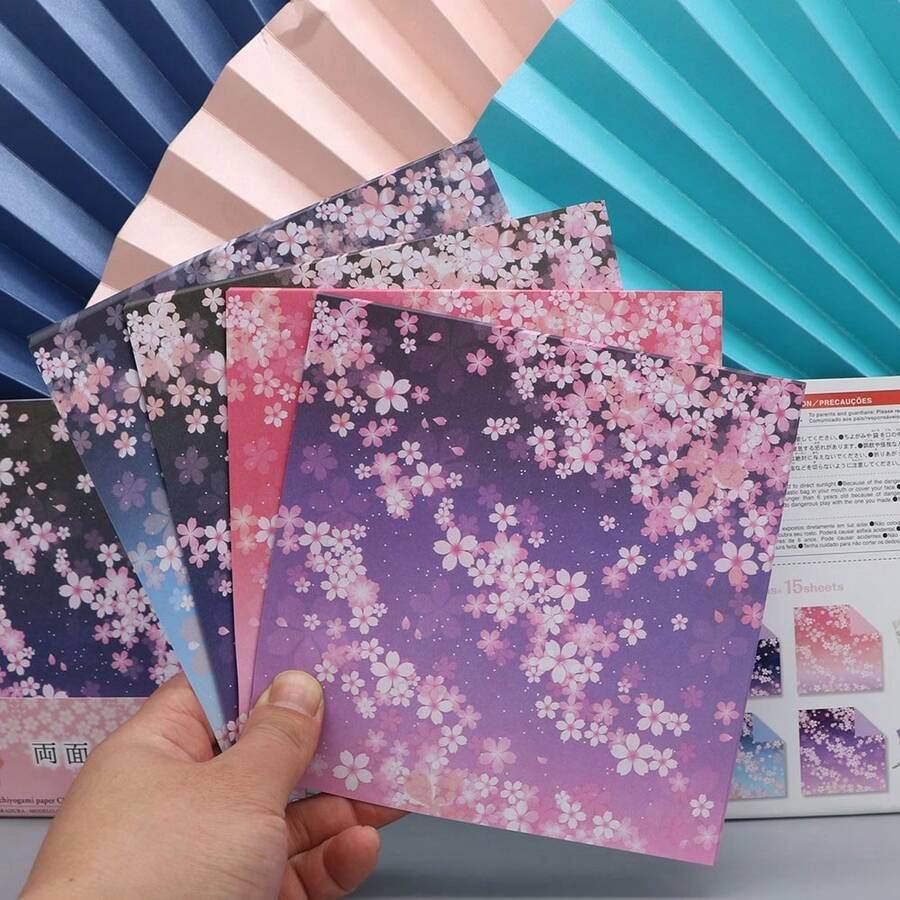 180张/60张樱花折纸手工纸，双色单面印刷彩纸，方形折叠纸作为手工材料，学生折纸手工纸，学生用品材料纸日记漂亮文具成人工艺品学校用品，返校 - 素材紙 - 查看 1