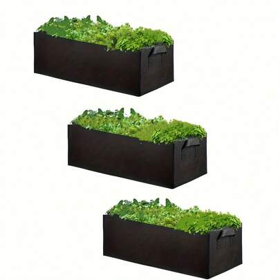 1pc Raised Garden Fabric Planter, Breathable Non-Woven Rectangular Planting Bag For Vegetables, With Handles, For Outdoor Gardening (Black)