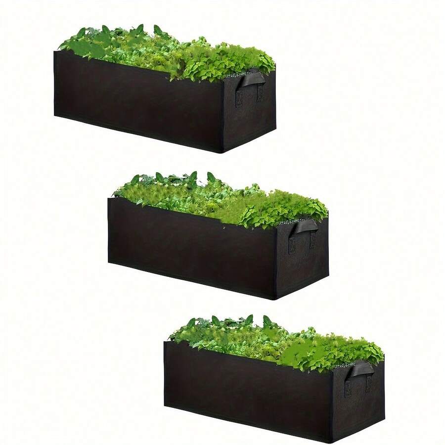 1 pieza Maceta elevada de tela para el jardín, bolsa de plantación rectangular transpirable de tela no tejida para verduras, con asas, para jardinería al aire libre (negro) - Negro - Ver 1