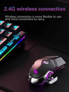 1 pieza Ratón inalámbrico recargable para juegos de 2.4G con retroiluminación impresionante, adecuado para oficina, hogar, portátil y computadora de escritorio - Multicolor - Ver 8