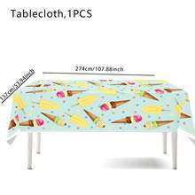 1 chiếc khăn trải bàn kem trái cây mùa hè in đầy đủ, bánh kem, bánh rán dưa hấu, khăn trải bàn dùng một lần, ngày lễ tình nhân, sự kiện sinh nhật, trang trí bàn tiệc - Nhiều màu - Xem 10