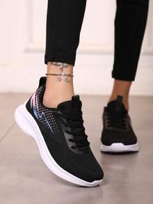 Women's Sporty Outdoor Running Shoes, Black, Fashion Versatile Casual Flat Breathable Running Sneakers For Spring, Autumn, All Seasons - Black - View 6