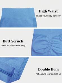 VVX Women Sports Shorts 2 Piece High Stretch Tummy Control Butt Lifting Yoga Sports Shorts Workout Biker Shorts - 黑色/寶藍色 - 查看 4
