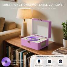 Yintiny Rechargeable Leather CD Player With Speakers, Bluetooth Transmitter, Festival Gift, BGM Player For Home Decor. - Purple - View 3