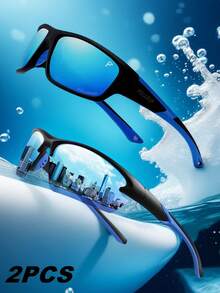 POLASUP 2pcs Polarized Half-Rim Full Coverage Sports Fashion Glasses With Silicone Anti-Slip Y-Shaped Lightning Temples, Suitable For Cycling, Fishing, Black Color, Hip Hop, Metal Music Festival, Summer & All Season Casual Wear - 2件裝(黑灰) - 查看 13