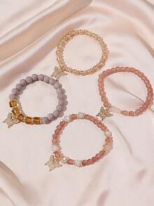 4pcs/Set Bohemian Style Stacked Bracelet Set With Colorful Butterfly Beaded Multi-Layer Bracelets - Multicolor - View 8