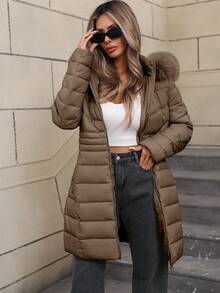 Giolshon Women's Casual Hooded Jacket With Pockets, Lightweight Down Jacket, Suitable For Daily Wear - Brown - View 7