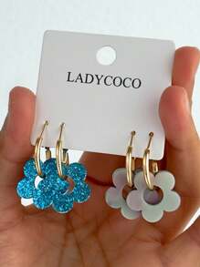 2 pares de brincos vazados de resina azul/iridescente, simples e elegantes, adequados para mulheres, uso diário, presente para amigos