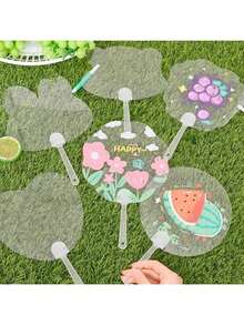 1/2/6 piezas de abanicos en blanco de plástico transparente - Kits de manualidades DIY para dibujo creativo, decoración del hogar personalizable y proyectos artísticos, abanicos semiarmados en blanco para adultos, accesorios de decoración del hogar | Abanicos personalizables | Mangos desmontables, accesorios de dibujo - transparente - Ver 2