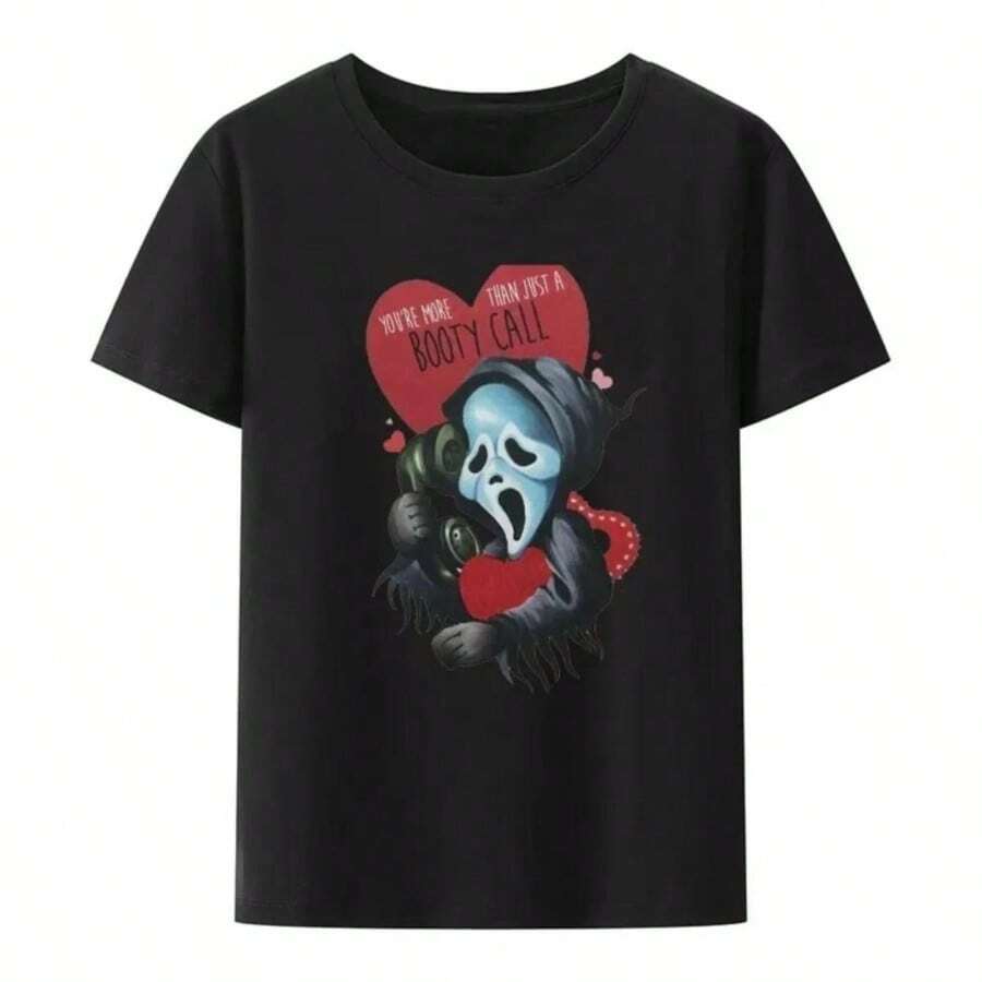 Cool Summer Lets Watch Scary Movies Scream Horror Halloween T Shirt Novelty Funny Graphic Shirts Tee Men Women Popular Gothic Tops - màu đen - Xem 1
