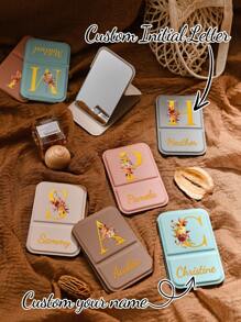 1Pc Personalized Name Makeup Mirror Gift, Customized Small Mirror Name, Folding Makeup Mirror, Travel Makeup Mirror, Gift For Her,Portable Floral Letters Makeup Mirror, Personalized Customized Text Foldable Travel Mirror, Suitable As A Gift, Travel Essential, Cosmetics, Easy To Store, Birthday Gift, Graduation Gift, Housewarming Gift, Gift For Mother, Valentine'S Day, Teacher'S Day, Bridesmaid Gift, Wedding Gift.,Multi-Functional,Ornamental,Letter,Solid Color,Exquisite,Stylish,Vintage,Modern,Colorful,Leisure,Basics,Casual,Soft,Unique,Customized,Personalized,Custom,Ideal Gifts For Her,Girlfriend,Her,Boyfriend,Friends,Vacay Vibes,Solid Color