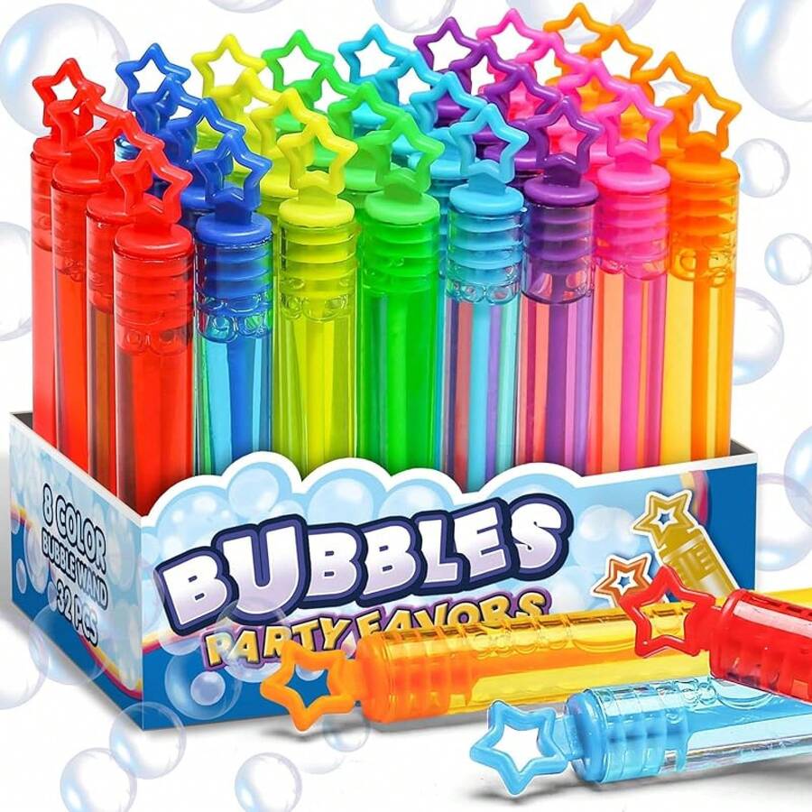 32 Pcs 8 Colors Neon Bubbles Party Favors For Kids, Mini Star Bubble Wand Bulk In Gift Box As Goody Bags Stuffer, Classroom Giveaways, Carnival Prizes Toy, Birthday Treats, Party Supplies For Toddlers,This Is The Best Gift To Give Them On Christmas, Halloween Or A Child's Birthday. - 泡泡套裝 - 查看 1