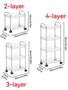 1pc Household Transparent Movable Cosmetic Small Cart Storage Rack, Large Capacity Multifunctional Bathroom Finishing Display Rack, Bathroom Accessories, Makeup Organizer Rolling Cart, Mobile Shelf For Office, Bathroom, Kitchen, & Living Room
