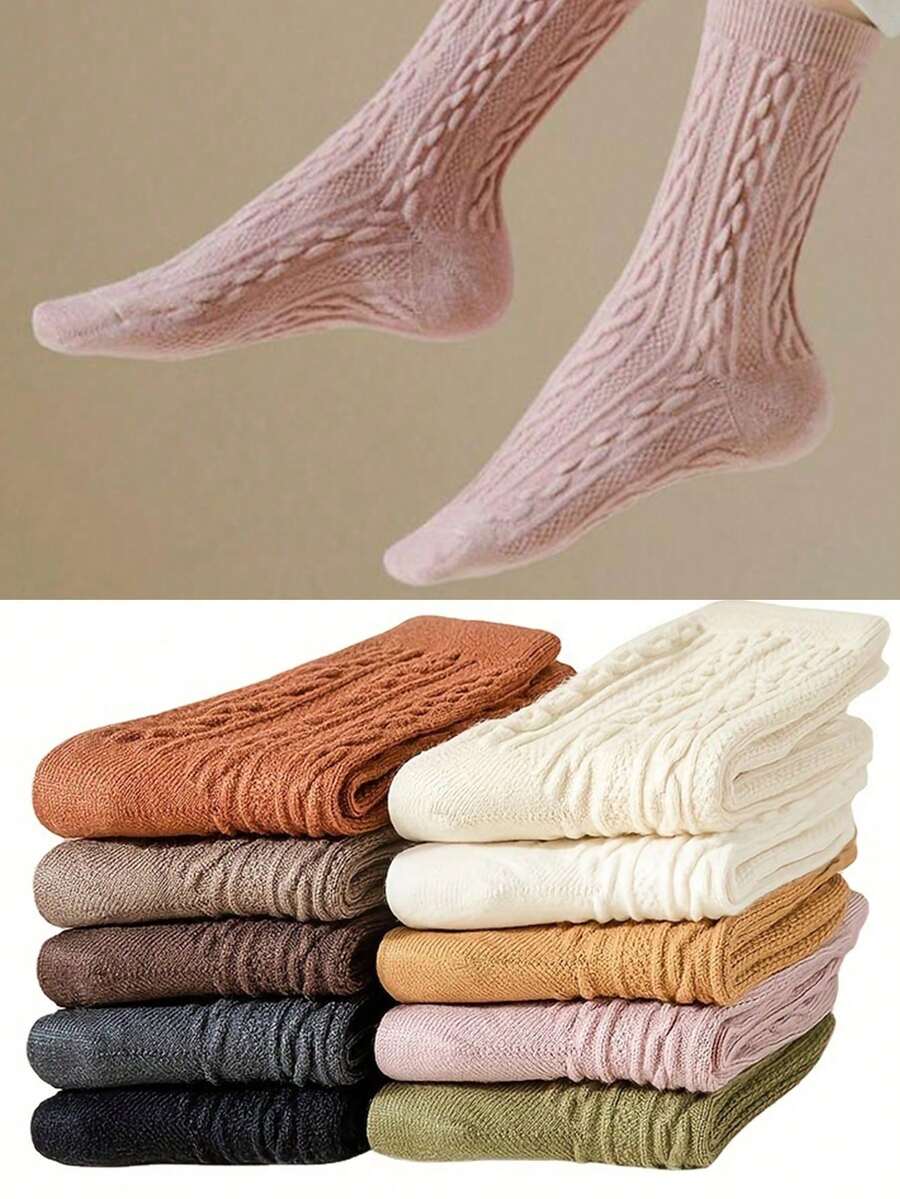 6 pares de calcetines gruesos de bucle para mujer, de unicolor, cálidos y atractivos, de tubo medio para otoño e invierno