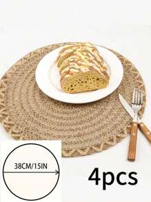 1/4/6/12pcs Boho Style Plain Linen Rope Woven Round Placemats, Table Decoration Mats For Home, Family Gatherings