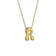 18K Bubble Letter Necklace Gold For Women, Initial Necklaces Rhinestone Chunky Bubble Letter Necklace As Mother's Day Gifts Charm Puff Name Pendant Alphabet Necklaces Non Tarnish Gold Plated Jewelry