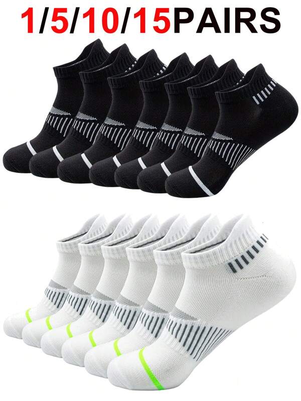 15 Pairs Breathable Moisture Wicking Men's Ankle Socks, Geometric Pattern Fabric For Holiday, Sport, Party, Office, Home, Gift, Suitable For Christmas, Halloween, Thanksgiving, Back To School, Pride Month (USA), Valentine's Day, Father's Day, Carnival, Easter, Mother's Day, Unisex Design, Odor Resistant, High Elasticity, Casual Athletic Low Cut Socks