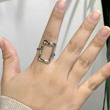 Magic Fish 1pc Chic Stainless Steel Open Ring Set , Adjustable Geometric Design For Women | Perfect For Daily Wear & Parties - Yellow Gold - View 11