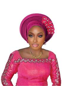 尼日利亚头带婚礼派对头饰优雅非洲头带头巾成品女士自动发带女式头巾 - 疊層黏花 - 查看 25