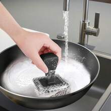 Cast Iron Scrubber Cleaner & 316L Stainless Steel Chainmail Scrubber With 2 Scrapers, Ergonomic Silicone Handle Brush For Pans Skillets Grills Dishes Cleaning - Non-Scratch Rust-Proof - Black - Black - View 2