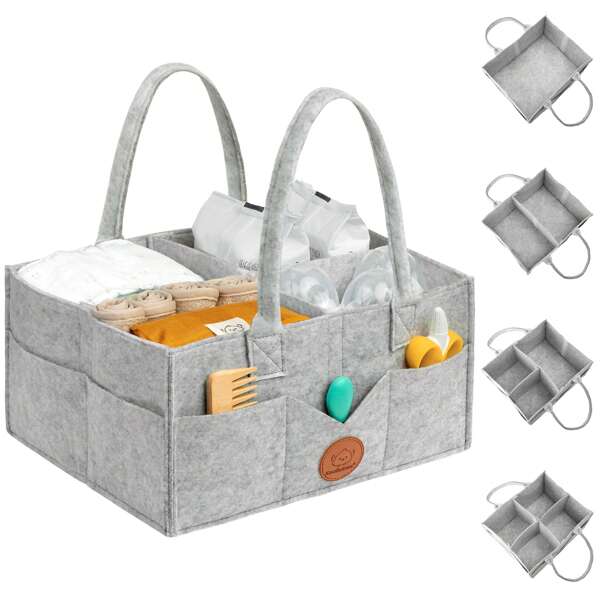 Organisateur de couches - Organisateur de chambre de bébé, organisateur de rangement pour voiture, panier-cadeau pour bébé, organisateur de table à langer, organisateur de couches portable pour filles et garçons (gris classique)