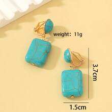 Oval Turquoise Ear Clip Earrings For Women, Geometric Non-Pierced Personalized Earrings