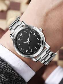 1pc Men's Silver Strap Fashionable Casual Business Retro Mixed Dial Quartz Watch For Daily Wear Or Holiday Gifts