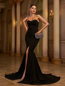 Missord Split Mermaid Hem Floor Length Tube Prom Dress, Black Elegant Formal Evening Gown, For Wedding Guest, Gradation, Dinner, Party Dress - Black - View 5