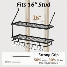 Pot Pan Rack For Kitchen Hanging, 76CM Pan Hanger Rack Wall Mounted, 2-Tier Pot Rack Shelf With 12 Hooks For Kitchen Storage And Organization Matte Black, KUR215S75B-BK - Black - View 5