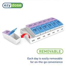 Ezy Dose Weekly AM/PM Pill Organizer, 7-Day Vitamin And Medication Box With Large Pop-Out Compartments, 2 Times A Day Pill Holder For Easy Dosing, Blue And Purple Lids, Travel-Friendly Design - Purple - View 4