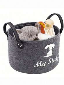 Felt Pet Toy Storage Basket, Pet Supplies Felt Storage Bin,Wool Felt Storage Basket For Dog Items, Pet Toys, Clothes, Portable Storage Bucket. Keep Your Home Neat & Tidy Travel Essentials Travel Accessories Vacation Summer Holiday Back To School - Multicolor - View 7