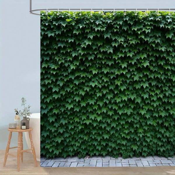 1 Stück Efeu Wand und Stein Gehweg Duschvorhang, herabfallende grüne Reben mit einer friedlichen Garten-Atmosphäre, Badezimmer Dekoration, Polyester mit 12 Haken