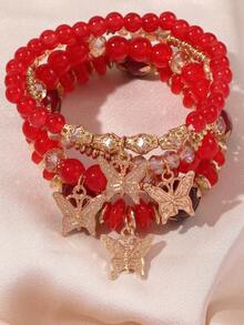 4pcs/Set Bohemian Style Stacked Bracelet Set With Colorful Butterfly Beaded Multi-Layer Bracelets - Multicolor - View 18