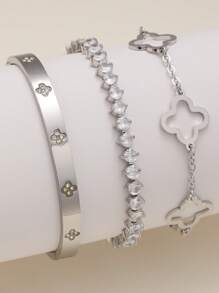 Stainless Steel Zirconia Bracelet Set, Fashionable & Luxurious Cubic Zirconia Bracelet Suitable For Daily Wear, Jewelry