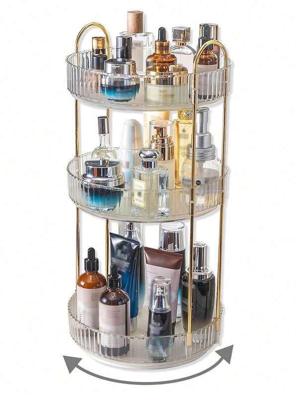 3layers360° Rotating Makeup Storage Box, Bathroom Makeup Turntable Rotating Storage Rack, Large Capacity Cosmetic Storage Box, Countertop Dressing Rack, Suitable For Putting Cosmetics, Perfumes, SkinCare, Makeup Brushes, Lipsticks, Makeup Organizer