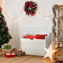 AutoFu Large Toy Box Room Storage White Wooden Bedroom Chest Lid Clothes Box, Toy Storage Organizer Chest Flip-Top Lid, Bedding Box Clothes Storage - White - View 7