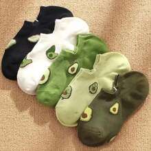 5 pares de calcetines tobilleros de aguacate con dibujos animados, moda fresca, transpirables, cómodos Kawaii para verano y otoño, calcetines náuticos de corte bajo para mujer - SY092 - Ver 2