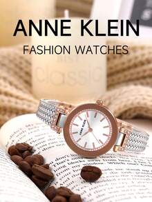 Anne Klein 女士优质水晶点缀手链腕表女士网状表带腕表 AK-1907SVRT