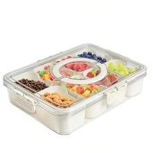 1 Stück geteiltes Tablett mit Deckel und Griff, 8 Fach quadratisches Snack- & Obstschale, geeignet für Partys, Gemüse, Süßigkeiten, Vorspeisen, transparenter Lebensmittel-Aufbewahrungsbox - Verschiedenfarbig - Übersicht 1