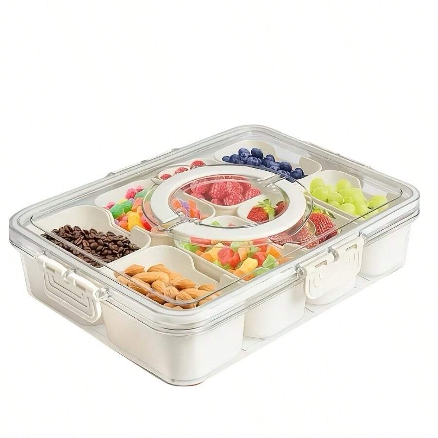 1 Stück geteiltes Tablett mit Deckel und Griff, 8 Fach quadratisches Snack- & Obstschale, geeignet für Partys, Gemüse, Süßigkeiten, Vorspeisen, transparenter Lebensmittel-Aufbewahrungsbox - Verschiedenfarbig - Übersicht 1