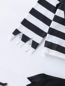 5pcs/Set Boys' Halloween Party Pirate Costume, Long Sleeve Striped Shirt + Pants - Black - View 6
