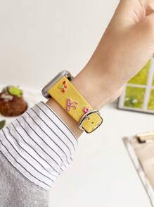 1Pc Women Pink Bow Cherry Flower Embroidered Leather Strap Compatible With Apple Watch Band 38/40/41/42/44/45/49/(S10 42)/(S10 46)Mm, Compatible With Watch Strap S10/Ultra/Se/9/8/7/6/5/4/3/2/1,Stylish And Lovely,INS Style,Watch Band,Smart Watch Band,Mother's Day/Daily/Party Gift
