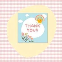50Pcs 6cm*6cm Thank You Cards Cartoon Flower Greeting Postcards Multicolor Universal Gratitude Labels Event Ornament Home Decor