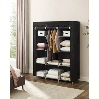 1 st. Lättmonterad|Modern design med stålram|Rymlig förvaringslåda för hem och studenthem|Ingen el behövs, nödvändigt för studenthem|Effektiv design|Bärbar garderob med stålram