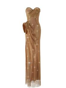 New Sequined Strapless Elegant Side-Slit Women Evening Dress