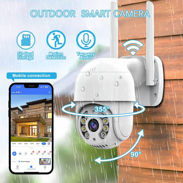 Cámara de seguridad para exteriores con lente de 3.6MM, visión nocturna a color, alarma de IA, almacenamiento en tarjeta TF y nube, conexión inalámbrica WiFi de 2.4GHz, control remoto desde teléfono móvil, multiusuario, detección de movimiento inteligente, reconocimiento inteligente de humanos/mascotas/vehículos, notificación oportuna de imágenes de monitoreo anómalas a través del teléfono móvil