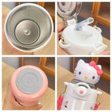 Sanrio 1 Stück Hello Kitty 316 rostfreier Stahl Isolier-Wasserflasche 600ml auslaufsicher mit Strohhalm & Riemen, süßer Buchstabendruck Reise-Trinkbecher für Frauen, Weihnachten Halloween Thanksgiving Geschenk, Urlaubsgeschenk | Charakter-Themen-Trinkflasche